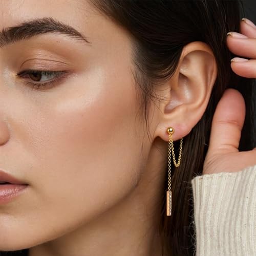 Long Chain Drop Earrings for Women, 925 Sterling Silver, Dainty Dangling Elegant Earrings for Daily Wear, Gift for Her - color: G-FC
