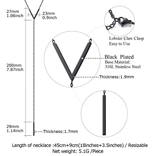 FOCALOOK Long Necklaces for Women, 14K Gold Plated Lariat Drop Bar Pendant | Hypoallergenic, 28"-30" Long Y-Shaped Chain, Layered Look, Minimalist Trendy Jewelry, Pairs Perfectly with V-Necklines - color: 02: V-Shape Black