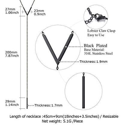 FOCALOOK Long Necklaces for Women, 14K Gold Plated Lariat Drop Bar Pendant | Hypoallergenic, 28"-30" Long Y-Shaped Chain, Layered Look, Minimalist Trendy Jewelry, Pairs Perfectly with V-Necklines - color: 02: V-Shape Black