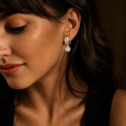 Gold Chunky Dangle Earrings for Women, Bezel Set Cubic Zirconia Charm | 14K Gold Silver Plated, Statement Huggie Hoops Drop Earrings, Trendy Jewelry Gifts, High Grade CZ, Hypoallergenic Lightweight - color: SL-Round CZ Hoop