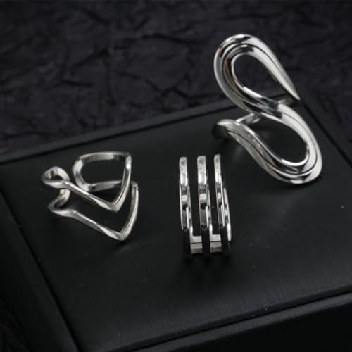 Loqimu 6 Pack Silver Midi Rings Stainless Steel Stackable Rings for Women Open Knuckle Rings Set Wide Irregular Finger Rings for Teen Girls Hug Geometric Fashion Rings Aesthetic Jewelry Gift - color: Silver 2