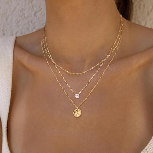 Layered Necklaces for Women - Dainty Necklace Stack 14K Gold Plated Layering Pendant Necklace Set Simple Gold Necklaces for Women Trendy Jewelry Gifts for Women - color: Gold-Set3