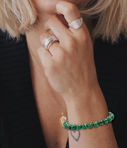 BOMAIL Natural Stone Beaded Bracelet for Women Men | 8mm Round Beads,Healing Crystal,Semi-Precious Gemstone,Yoga,Stretch,Bracelets Jewelry Gift - color: Malachite