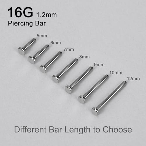 Threadless Bar G23 Titanium 20G 16G 18G Replacement Post Bar Flat Back Stud Earrings for Helix Cartilage Lobe Medusa Labret Nose Tragus Conch Piercing Jewelry - size: 16g 10mm, style: Disc 2.5mm,2Pcs Threadless Bars