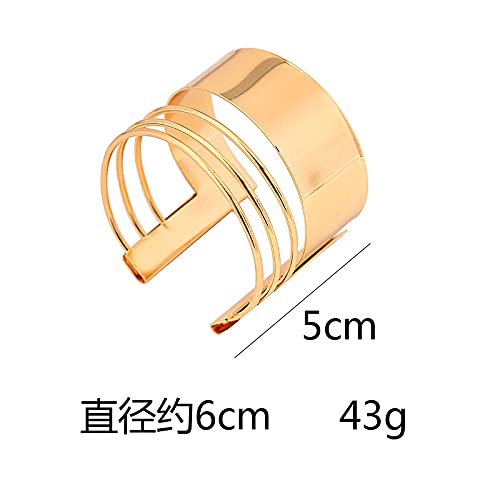 COLORFUL BLING Punk Alloy Hollow Geometric Smooth Polished Gold Hoop Open Cuff Wide Bracelet Bangle Wrist Jewelry for Women Lady - color: 4pcs gold