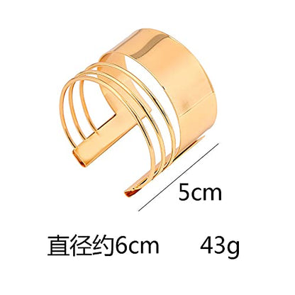 COLORFUL BLING Punk Alloy Hollow Geometric Smooth Polished Gold Hoop Open Cuff Wide Bracelet Bangle Wrist Jewelry for Women Lady - color: 4pcs gold