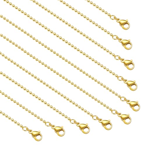 YOUBEIYEE 10 Pack 18K Gold Plated Bead Necklace Chains Bulk | Jewelry Making Chain for Women DIY - color: Gold Bead