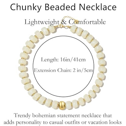 Boho Colorful Chunky Beaded Necklace for Women Trendy Resin Statement Choker Necklaces Summer Beach Style Womens Vacation Fashion Jewelry Gifts Accessories - color: White-2