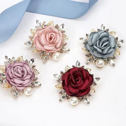 Rose Flower Brooch for Women Large Flower Brooch Elegant Pearl Brooches Handmade Crystal Pearl Pins Fabric Floral Lapel Pin Christmas Valentine's Day Dress Suit Accessories - color: otherC