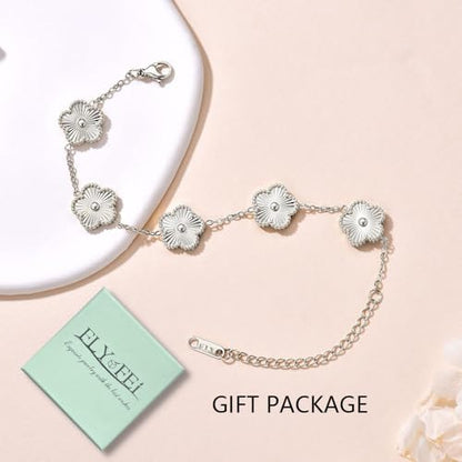FLY FEI 18K Gold-Plated Four Leaf Clover Bracelet for Women,Adjustable lucky Bracelet Set Jewelry Gift-Hypoallergenic Charm for Birthdays, Wellness & Daily Wear - color: style02-silvery