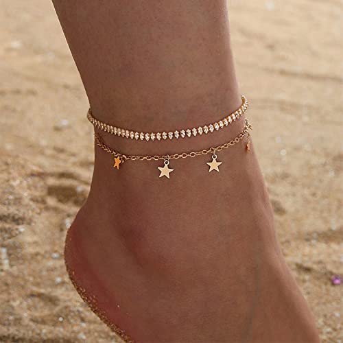 MEVECCO Anklet for Women Gold Chain 14K Gold Plated Dainty Boho Beach Summer Simple Foot Jewelry Ankle Bracelet - style: CZ Horse eye