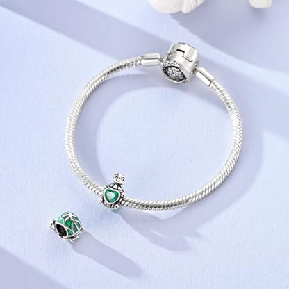 Hapour 925 Sterling Silver Charms for Bracelet Necklace Dangle Pendant Bead | Whale Shark Charm, Glow in the Dark, Matryoshka Russian Doll Baking European Jewelry Charm, 14k Gold Plated - style: Green Turtle hugging Heart