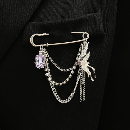 2 Pcs Chain Tassel Brooch Pins Set for Women Rhinestone Heart Flower Star Long Chain Bling Crystal Pearl Sweater Shawl Clips Punk Collar Chain Brooch Costume Jewelry - style: Style B
