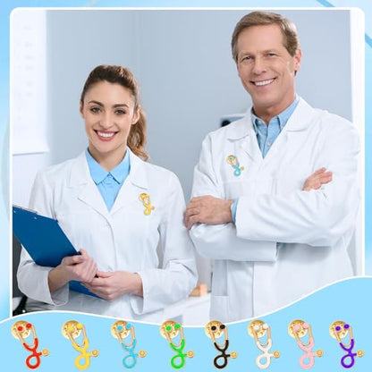 SANNIX 15Pcs Stethoscope Pins, Stethoscope Lapel Pins Enamel Nurse Doctor Brooch Badge Nurse Week Gifts for Clothes Bags Hats Accessories, 8 Colors - style: Stethoscope Pin