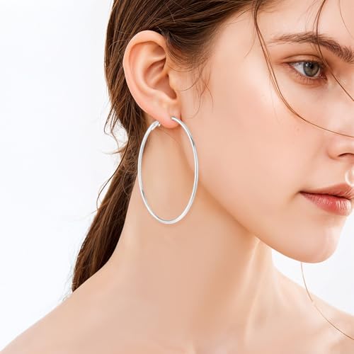 4Pcs Stainless Steel Hoop Earrings, Large Circle Silver Hoop Cartilage Gold Silver Rose gold Black Oversize Earrings for Women - size: 60 mm