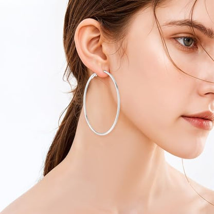 4Pcs Stainless Steel Hoop Earrings, Large Circle Silver Hoop Cartilage Gold Silver Rose gold Black Oversize Earrings for Women - size: 50mm