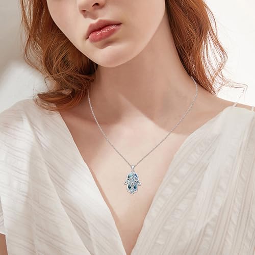 Hamsa Necklace 925 Sterling Silver Evil Eye/Lotus Flower/Star of David/Chai/Yin Yang Hamsa Hand Pendant Jewelry Hand of Fatima Gifts for Women - style: Evil Eye Hamsa