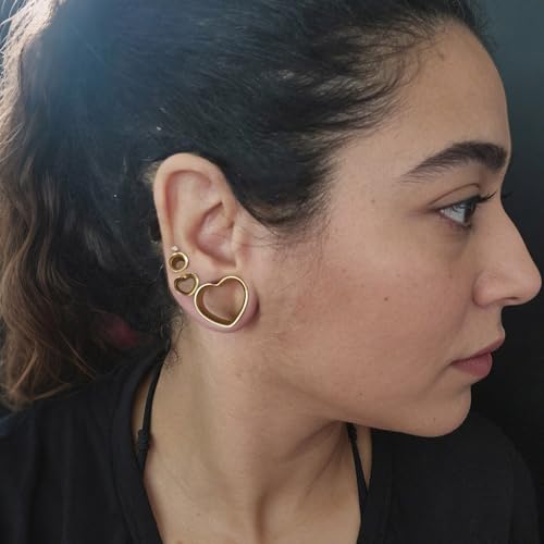 Casvort 4 PCS 8mm-25mm Hypoallergenic 316 Stainless Steel Cute Heart Double Flared Ear Gauges Plugs Ear Tunnels Saddle Plugs Body Piercing Jewelry - color: Gold, size: 5/8'' (16mm)