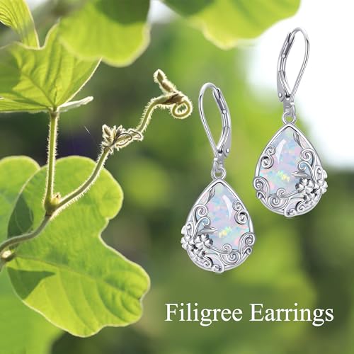 Black Onyx Earrings 925 Sterling Silver Black Onyx Dangle Drop Earrings Filigree Jewelry Gift for Women Girls - style: Opal