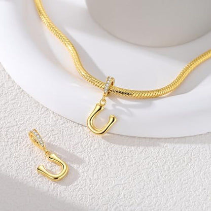 Hapour Gold Initial Letter Charms 925 Sterling Silver Alphabet Beads | 14K Gold Plated, A-Z Letter Charms, For Bracelets Necklace, Cubic Zirconia, DIY Dangle Pendant Beads, For Women Mom - color: Golden initial letter U
