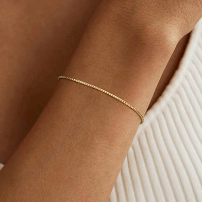 SLOONG 14K Gold Plated Pearl Bracelets for Women Trendy | Dainty Stackable Layered Chain Bridesmaid Bracelets, Waterproof Wedding Jewelry for Women Adjustable 6"+2" - color: Style8(Box Chain)
