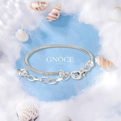 GNOCE Stainless Steel Snake Chain Charm Bracelet W/Safety Gift for Women - color: Adjustable