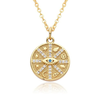 Dainty Necklace Initial Necklace For Women Round Moon star Clover Pendant Chain Coin Necklaces - color: N