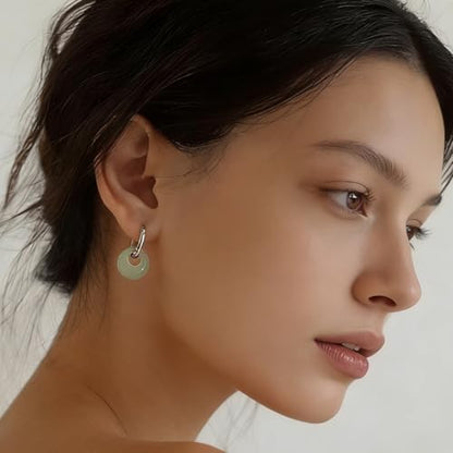 Jade Earrings for Women Chunky Hoop Double Hoop Jade Dangle Earrings Crystal Huggie Jewelry - color: A2:silver white jade earrings