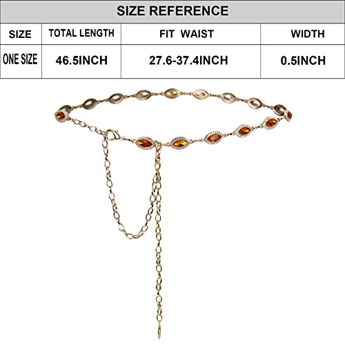 ILuvatar Green Glass Diamond Chain Belt - Metal Women's Western Style Dress Belt - color: Gold-orange