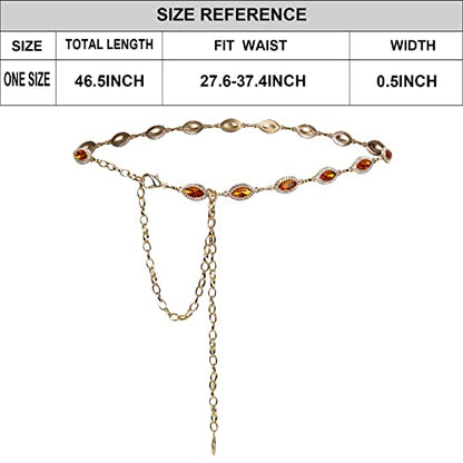 ILuvatar Green Glass Diamond Chain Belt - Metal Women's Western Style Dress Belt - color: Gold-orange