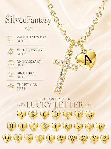 14K Gold Cross Necklace for Women Initial Letter Pendant Necklaces for Women, 14K Gold Dainty Simple Monogram Alphabet Necklace with Cable Chain, Birthday Gifts for Women - style: 14K Gold T