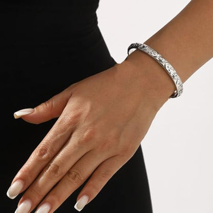 Embossed Moon Star Sun Bangle Cuff Bracelet for Women Fashion CZ Insected Celestial Open Adjustable Statement Bracelets Lightweight Boho Wrist Wrap Dress Accessories Jewelry Gift - color: Silver