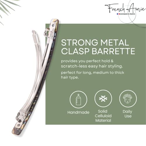 French Amie Long and Thin Onyx Large 4 Inch Hair Clip Barrette | Handmade Automatic For Girls Women Teens Adults Everyday Style - color: Onyx