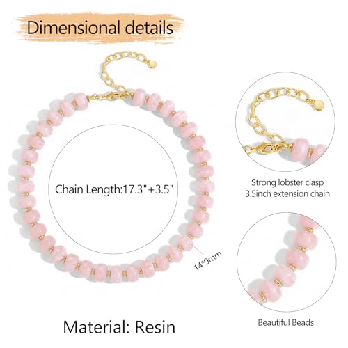 Chunky Colorful Choker Necklace for Women - Summer Beach Round Resin Beads Necklace, Trendy Statement Summer Beach Jewelry Birthday Gifts for Vacation Holiday - color: 14mm Soft Pink Beads