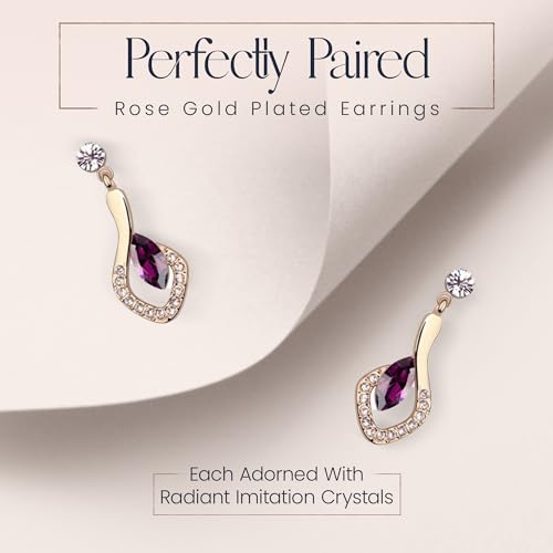 Crystals Simulated Purple Amethyst Set Pendant Necklace 18 inches Earrings 18K Rose Gold Plated for Women