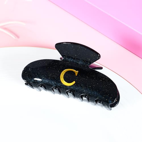 LILIE&WHITE Acrylic Letter Hair Clips For Women Stylish C Monogram Hair Claw Alphabet Hair Clip Fashion Glitter Claw Clips Elegant And Durable Hair Accessory Large Hair Clips Black C - color: B-HC22539C