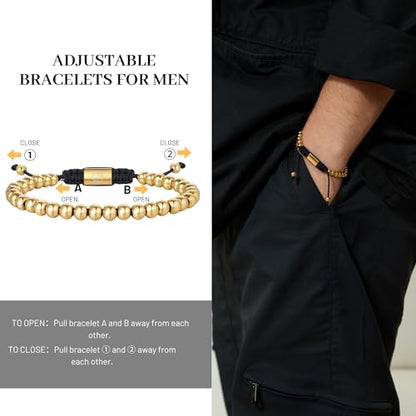 18K Gold-Plated Bracelets for Men Franco Link Chain Adjustable | Stainless Steel Bracelet, Gold Beads Bracelet, Handcrafted Braided, Mens Jewelry Birthday Gift for Men - color: Bright Gold