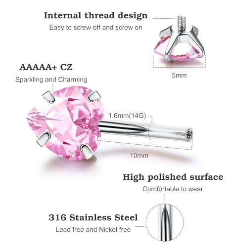Dochais Pink Heart Belly Button Ring Piercing 8Pcs 14G Surgical Stainless Steel Navel Piercing Hypoallergenic Cute Created-opal Butterfly Belly Button Rings for Women - color: Silver
