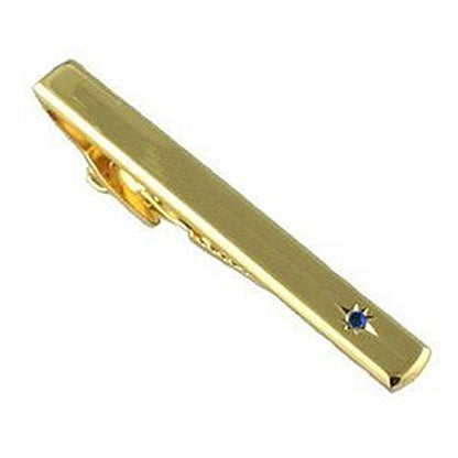Gold-Tone Tie Clip~Gold-Tone Crystal Tie Bar Slide Blue Sapphire Optional Engraved Keepsake Box