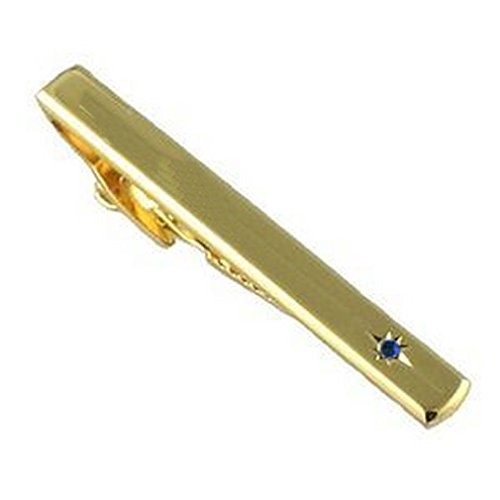 Gold-Tone Tie Clip~Gold-Tone Crystal Tie Bar Slide Blue Sapphire Optional Engraved Keepsake Box