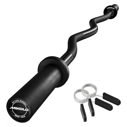 Mikolo EZ Curl Bar, 2 Inch Olympic Curl Bar for Biceps and Triceps, 47” Curling Bar with Knurled Grip, 700LB Barbell Bar with Multi-Angle Wrist-Friendly Design - color: Black