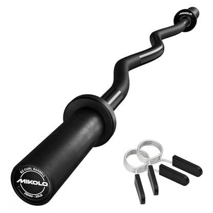 Mikolo EZ Curl Bar, 2 Inch Olympic Curl Bar for Biceps and Triceps, 47” Curling Bar with Knurled Grip, 700LB Barbell Bar with Multi-Angle Wrist-Friendly Design - color: Black