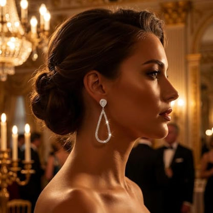 Silver Rhinestone Dangle Earrings for Women, Oversized Teardrop Drop Earrings, Sparkling Crystal Chandelier Jewelry for Wedding, Prom Earring Fashion Jewelry