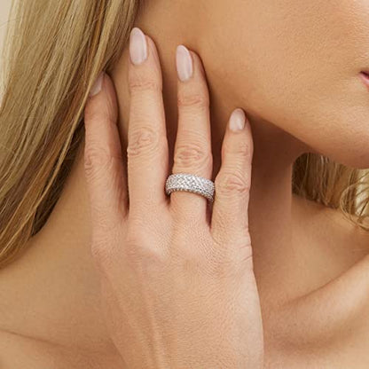 Barzel Women's Wide Eternity Ring Wedding Band - 18k White or Rose Gold Plated Wide Band Cubic Zirconia Eternity Ring - color: Silver