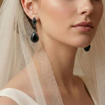 Mariell Black Crystal Teardrop Dangle Earrings, Jewlery for Brides, Bridesmaids, Prom and Wedding Parties - color: Black