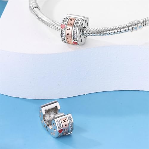925 Sterling Silver Stopper Clip Charms for Bracelet Necklace Spacer Beads with 5A Cubic Zirconia Mother's Day Christmas DIY Gift for Women(2PCS) - style: Forever