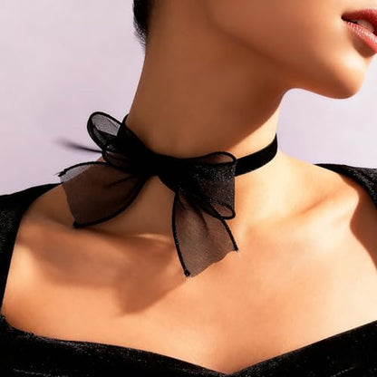 Bow Choker Necklace Sexy Bow Tie Choker Adjustable Gothic Lace Neckband Retro Lolita Sweet Collarbone Necklace Prom Wedding Party Trendy Jewelry for Women - color: Black