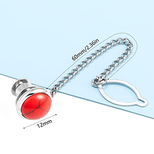 Tie Pins for Men Silver Tie Pins with Chain, Tie Tack Pins Brooch Personalized Wedding Business Gifts - color: Red