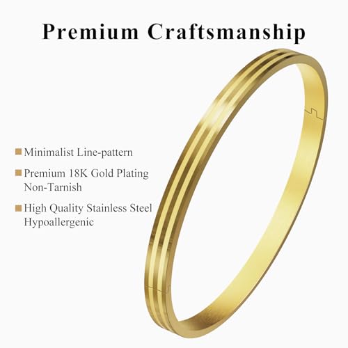 18K Gold Plated Bracelet Love Bangles for Women, 6.7in / 7.1in | Stainless steel, Waterproof & Non tarnish. Elegant & Shining. Verstaile for daily wear, perfect for stacking. Ideal Gift. - color: Gold-6.7in