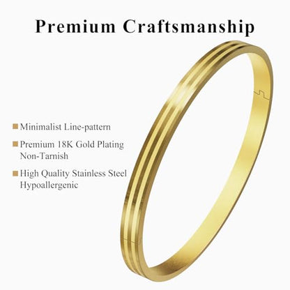 18K Gold Plated Bracelet Love Bangles for Women, 6.7in / 7.1in | Stainless steel, Waterproof & Non tarnish. Elegant & Shining. Verstaile for daily wear, perfect for stacking. Ideal Gift. - color: Gold-6.7in